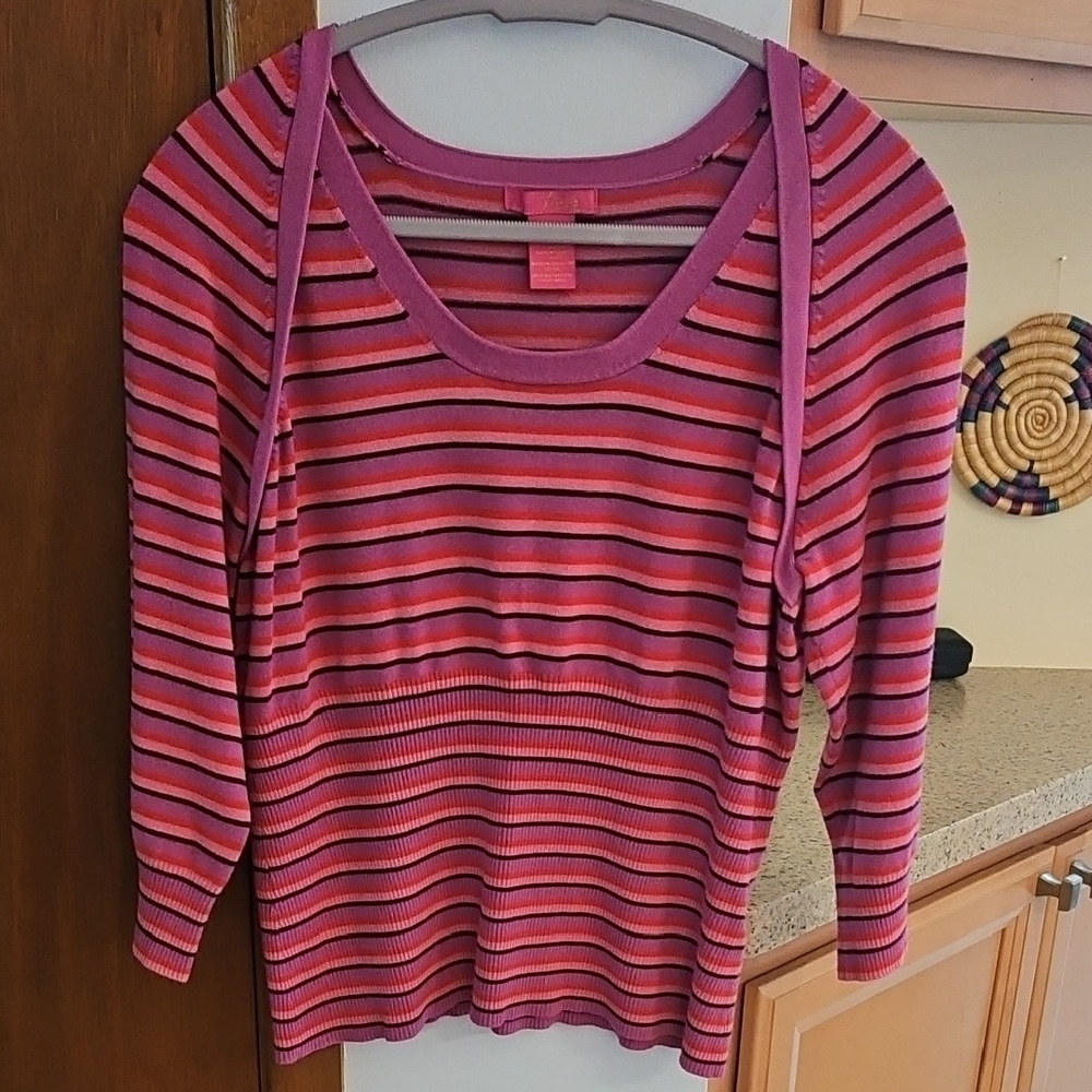 Striped Sweater With Banded Hem